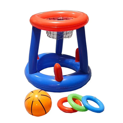 Gioco gonfiabile di pallacanestro d'acqua e lancio di anelli per bambini, giocattoli da spiaggia per piscina all'aperto con 3 anelli + 1 palla, giocattoli interattivi per famiglie