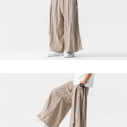 Pantaloni Larghi a Righe da Uomo in Cotone e Lino, Comodi e Traspiranti, Stile Retrò, Moda Casual, Pantaloni Jogger in Stile Nepal