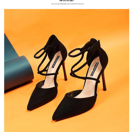 2021 Estate europea e americana pelle scamosciata a punta croce cinturino scarpe tacco alto banchetto da donna discoteca sandali sexy con tacco sottile