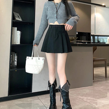 Gidyq Women Wool Mini Skirt Casual Korean Female High Waist Pleated Skirt Harajuku Fashion Streetwear Thick A Line Skirts New PlatiNum