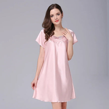 Women's Ice Silk Casual Silk Pajamas Sexy Lace Short Sleeve Women's Summer Pajamas Homewear