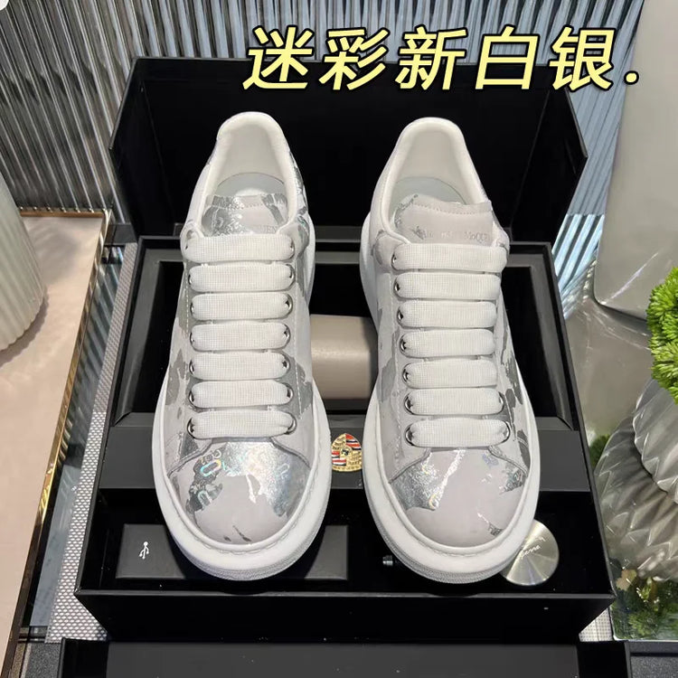 American European Fashion Casual Shoes Unisex White Platform Sneakers Man Sport Shoes In Printing Leather Women Heighten Loafers