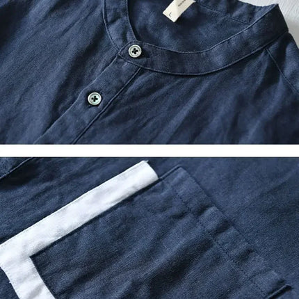 Men's High-End Loose Spring and Summer Chinese Style Short-Sleeved Cotton Linen Casual Breathable Shirt Collar T-shirt