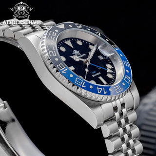 ADDIESDIVE 40mm GMT Watch Men Top Brand Quartz Wristwatch Luxury Ceramic Bezel 20Bar Diving Waterproof Luminous Watch AD2050