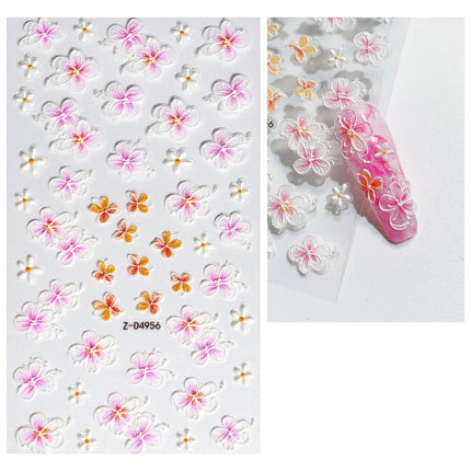 5D Hibiscus Flower Nail Embossed Sticker Acrylic Pink White Gold Petal Leaf Adhesive Decal Butterfly Dragon Floral Elegant Decor