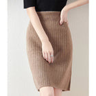 Women's Knitted Skirt 100% Merino Wool Sheath Skirt Solid Color Autumn/Winter Fashion Vertical Strip Wrap Hip Skirt Split Skirt PlatiNum