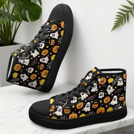 XIXIRIMIDO Red Canvas Sneakers Men New Canvas Sneakers Halloween Shoes Woman Comfortable High-Top Canvas Shoes Skull Pattern