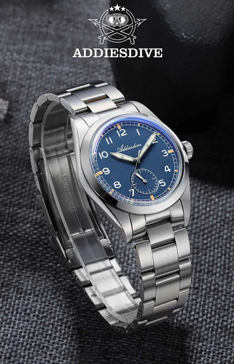 ADDIESDIVE 36mm Men Quartz VH60 Watch AD2099 BGW9 Luminous Bubble Mirror Pot Cover Glass 10Bar Waterproof Stainless Steel Watch