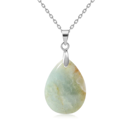New Fashion Natural Stone Crystal Pendant Teardrop Simple Pendant Necklace Earrings Making Jewelry With Chain collar PlatiNum