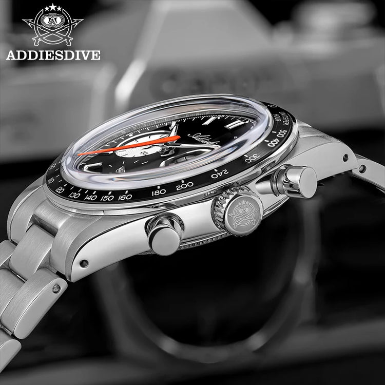 ADDIESDIVE 37mm Watch For Men Chronograph 10Bar Diver BGW9 Luminous Bubble Mirror Glass AD2539 Aluminum Ring VK63 Quartz Watches