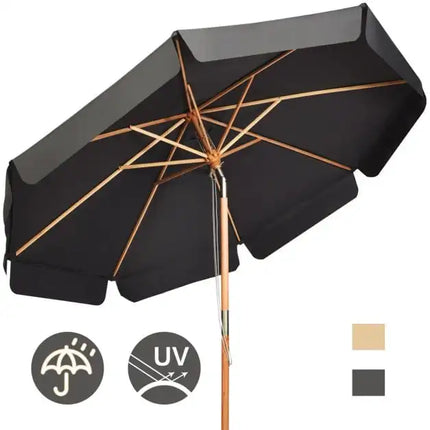 Ombrellone da Patio in Legno di Faggio da 300 cm con Tetto Ventilato, Regolabile a 2 Livelli di Altezza e Angolazione, per Giardino, Piscina, Spiaggia