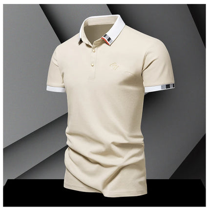 Men's New Summer 2024 Pure Cotton Short-Sleeve T-shirt Men's High-End Casual Lapel Half-Sleeve Polo Men's Top