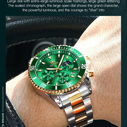 OLEVS Orologi da uomo Orologio di lusso delle migliori marche da uomo Cronografo originale impermeabile in acciaio inossidabile Fasi lunari Data Quadrante Rota platinumshop