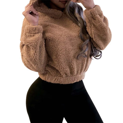 Winter Korean Fashion Bear Ears Cute Loose Hoodie Fluffy Hooded Warm Sweatshirt Long Sleeve Top Solid Pullover Clothes For Women