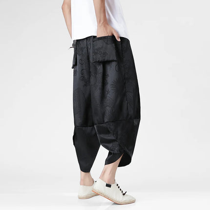 Pantaloncini in Seta Ghiaccio da Uomo, Stile Cinese, Estivi, Comodi, Pantaloni Harem Vintage Traspiranti, Tinta Unita, Lunghezza al Polpaccio