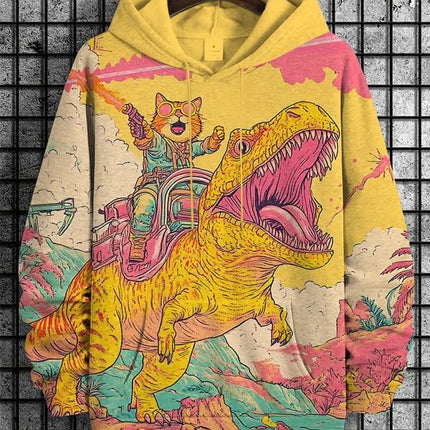 2026 Men's Hoodies Funny Cat Dinosaur UFO Art 3D Printed Cartoon Sweatshirt Men Women Tracksuit Oversized Casual Street Y2k Coat