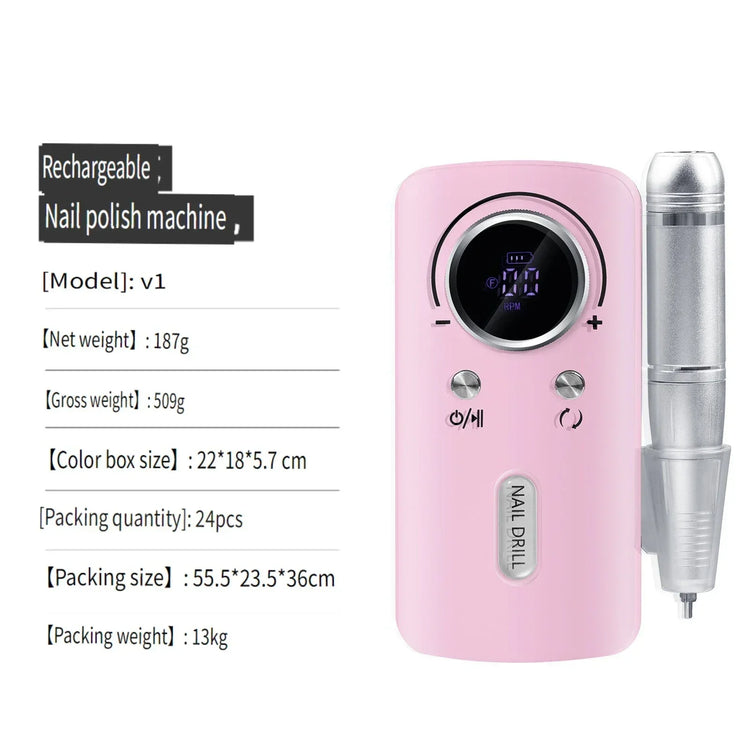 Wireless Portable Rechargeable Electric Nail Polishing Machine New Cordless Nail Surface Polisher Gel Nail Remover Professional Home Salon Manicure Pedicure Care Tool For DIY Nail Art Design
