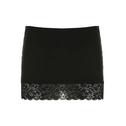 Halbkörperrock mit Sommersaum für Damen mit Spitzennaht und schwarzem, schmalen Halbkörperrock, sexy Disko-Hottie-Minirock-Kleid mit transparentem Unterrock