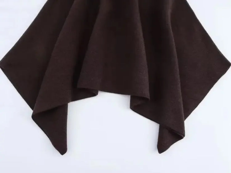 Asymmetric Knit Poncho Cape Loose Solid Color Minimalist Warm Shawl Wrap Outerwear Commuter High Street Pullover 202606H