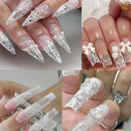 10 Sheets Lace Nail Foil White & Black Nail Stickers Design Transfer Foils Starry Sky Paper Nail Art Foil Decals for Nails Salon