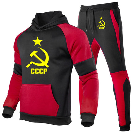 CCCP Russian 2025 Print New Men USSR Soviet Union Fashion Hoodie Sportswear Jogging Tracksuit Running Sport Suits+Pant 2Pcs Set PlatiNum