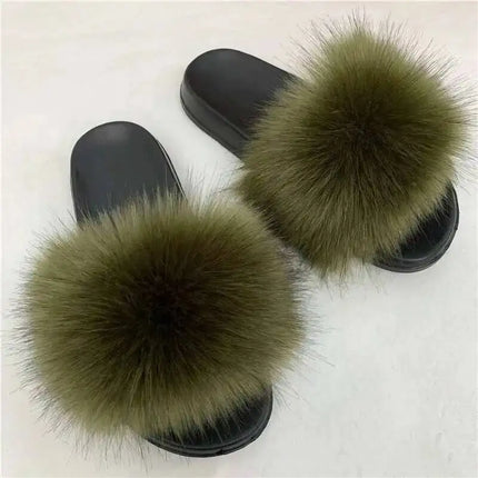 Fluffy Slippers for Women Soft Faux Fur Women's Summer Slippers Stylish Open Toe Sandals Comfy Fuzzy Indoor Outdoor Beach Shoes