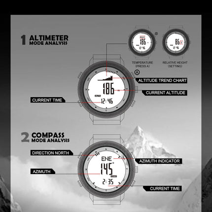 NORTH EDGE APACHE-46 Orologio digitale da uomo Sport all'aria aperta Corsa Nuoto Orologi sportivi all'aria aperta Altimetro Barometro Bussola WR50M platinumshop