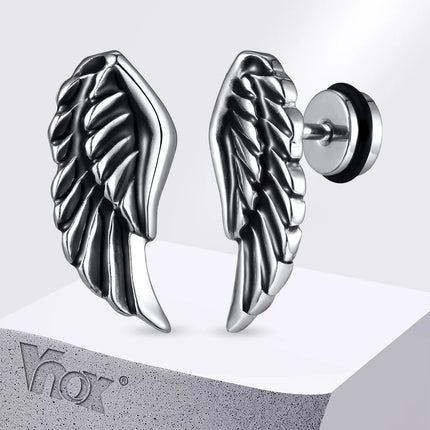 Orecchini a bottone con ala da diavolo gotico Vnox, gioielli per orecchie con piercing in piume d'angelo, Brincos vintage da uomo e ragazzo platinumshop