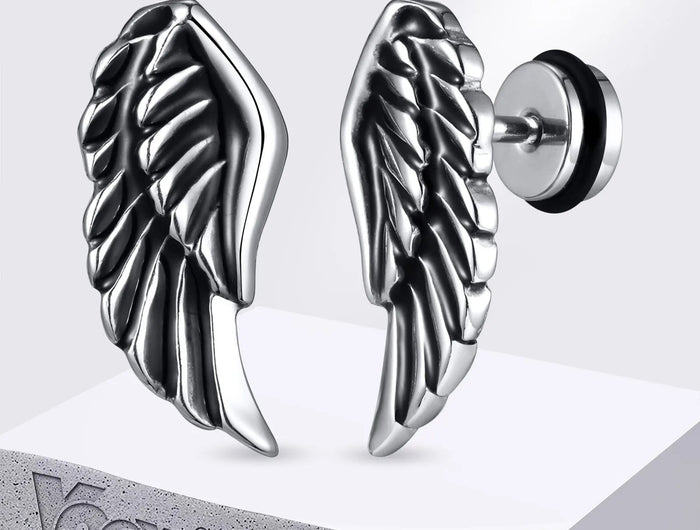 Orecchini a bottone con ala da diavolo gotico Vnox, gioielli per orecchie con piercing in piume d'angelo, Brincos vintage da uomo e ragazzo platinumshop
