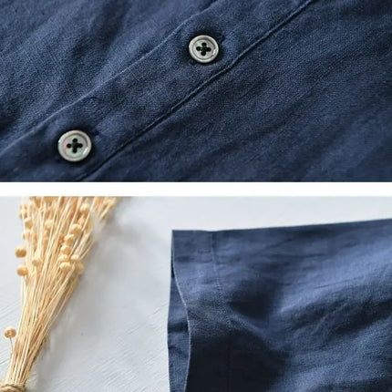 Men's High-End Loose Spring and Summer Chinese Style Short-Sleeved Cotton Linen Casual Breathable Shirt Collar T-shirt