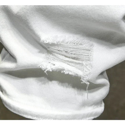 2024 nuovi uomini di estate moda casual pantaloncini di jeans dritti semplice strappato streetwear pantaloncini di jeans slim fit maschio nero bianco