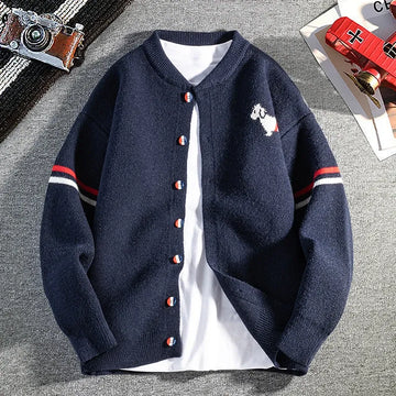 New Autumn Winter Men's Sweater Jacket, Single Breasted Knitted Pattern Embroidered Cardigan, British Fashionable Men's Clothing