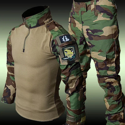 Woodland Tactical Unifirm Mens Sets Outdoor Hunting Training Suits Combat Shirts Ripstop Pants Workwear Clothes Wear-resisting PlatiNum