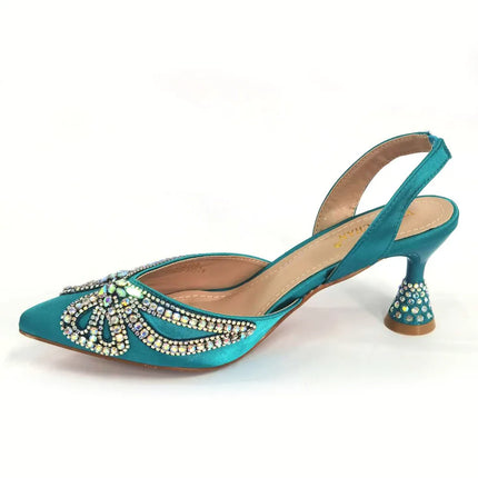 Venus Chan New Elegant Green Bling Bow décolleté con punta a punta per le donne 2024 Party italian strass scarpe e borse set coordinato