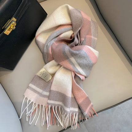 High Quality 100% Pure Wool Scarf Women Classic Chic  Autumn Winter Colorful Plaid Tassel Warm Muffler Female Thermal Shawl Lady