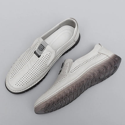 Scarpe estive in pelle traforata bianca scarpe Slip on da uomo in vera pelle scarpe Casual comode da uomo mocassini comodi da uomo