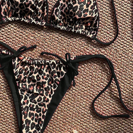 Costume da bagno bikini sexy leopardato da donna con spalline push-up, set bikini a tre pezzi a vita bassa, costumi da bagno estivi da donna senza schienale per la spiaggia PlatiNum