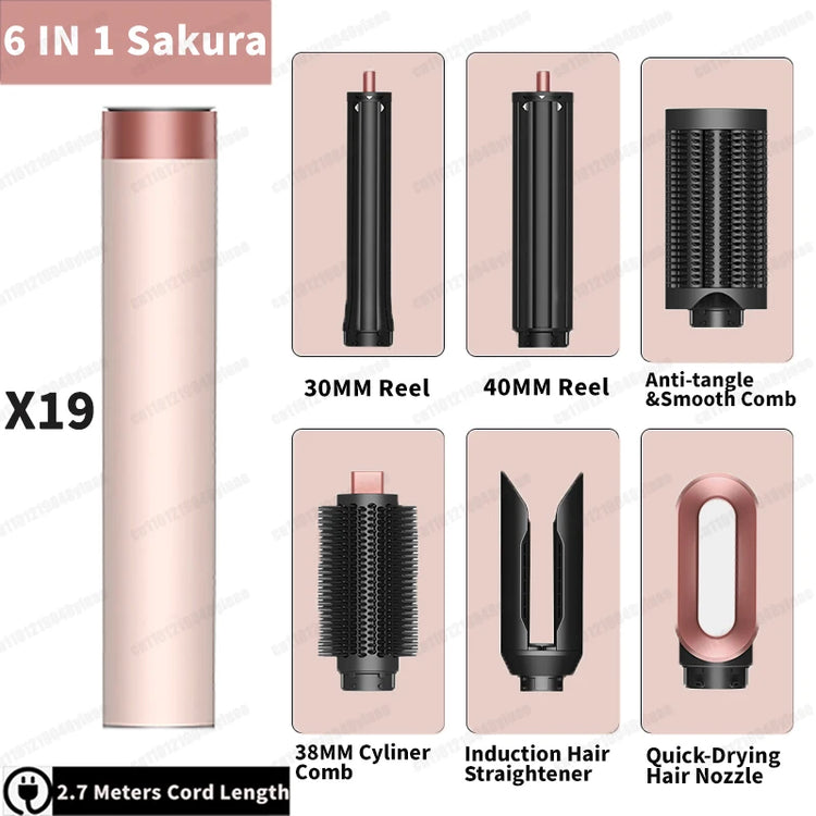 Hot Air Dryer Brush Multil Hair Styler Hair Dryer 30/40mm Auto Curling Barrels and Hair Strightenting Nozzle Hot Air Brush Wrap