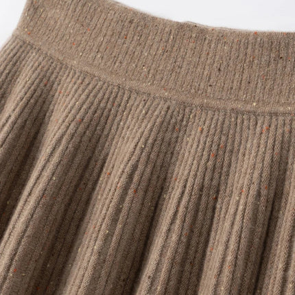 Chic Women's Cashmere Pleated A-line Skirt Autumn Winter 100% Cashmere Knitted Colorful Dots Decoration Elastic Waist Soft Dress PlatiNum