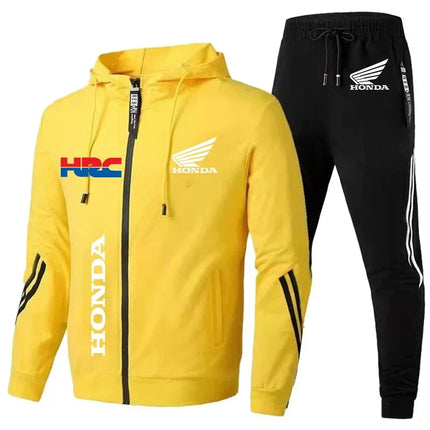 H New Honda Tracksuit Men's Clothing Honda HRC Logo Print Sweat Suits Zip Hoodies+Pants 2 Piece Sets Men Honda HRC Sportswear PlatiNum