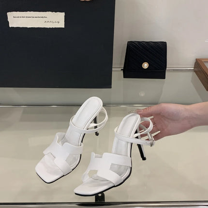 Alionly 2026 New Summer Fashion Open Toe Sandals Women Metal Buckle Narrow Band Thin Low Heel Gladiator Party Shoes