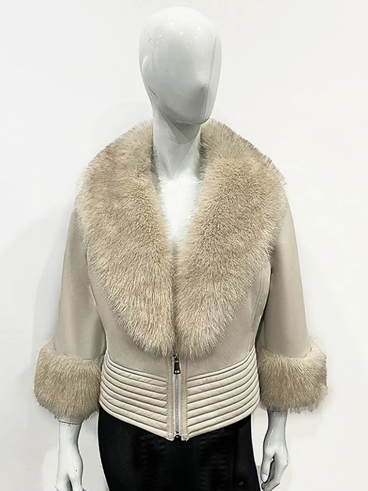 ZADORIN Luxury Winter Faux Raccoon Fur Coat Woman Short Faux Sheepskin Leather Jacket Warm Fur Lined Elegant Woman Clothes Tops