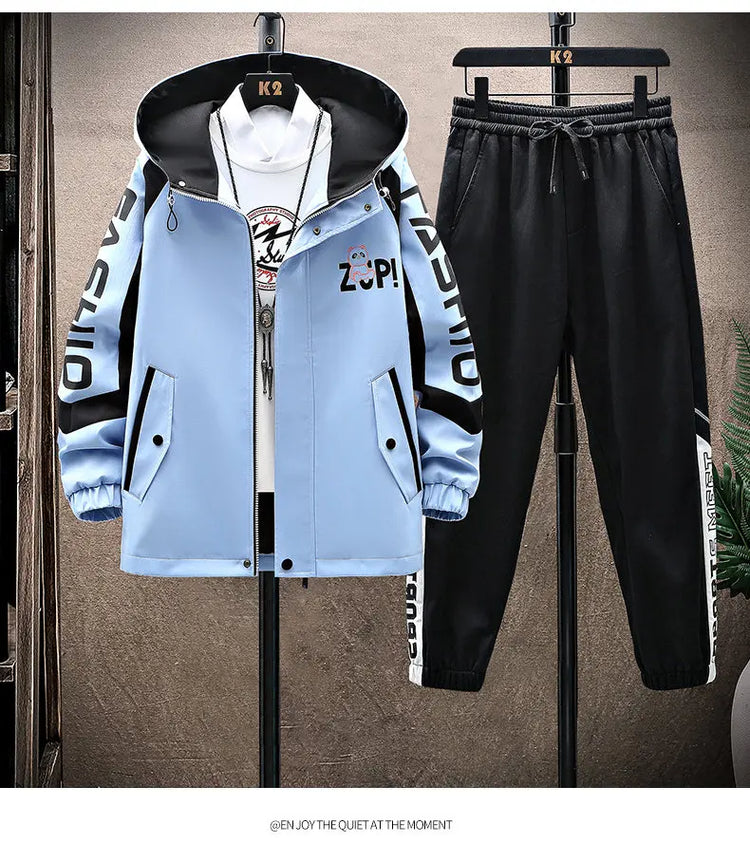 Spring Autumn Men Tracksuit Set Casual Sportswear Hooded Jackets Pants 2 Piece Sets Hip Hop Running Sports Suit