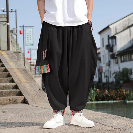 Pantaloni Larghi da Uomo Stile Cinese Retrò 2026, Taglie Forti, di Tendenza, Moda High Street, in Cotone e Lino, Leggings Uomo