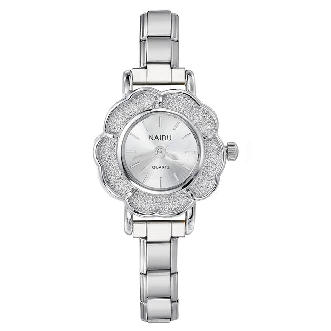 Orologi al quarzo da donna con intarsio floreale in zirconio, design chic di lusso, cinturino in acciaio inossidabile, regalo di compleanno per lei platinumshop