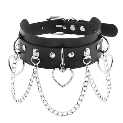 1Pc Harajuku Cuore Sexy Rivetti Cuoio DELL'UNITÀ di elaborazione Nero Goth Punk Girocollo Per Y2K Ragazze FAI DA TE Goth Star Pentagramma Collane Grosse Gioielli PlatiNum