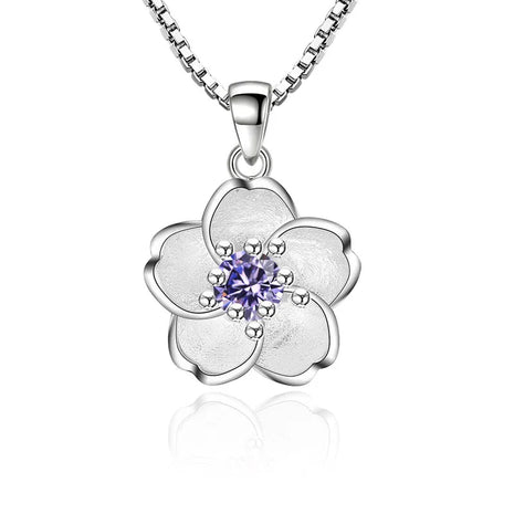 925 Sterling Silver Pink Purple Peach Blossom Necklaces For Women Luxury Designer Jewelry Accessories Wholesale Jewellery PlatiNum