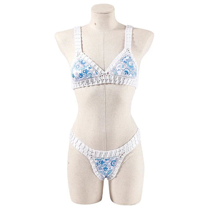 Set bikini reversibile leopardato fatto a mano all'uncinetto Set costumi da bagno neri a bordo piscina blu Paisley costume da bagno di lusso maillot de bain femme PlatiNum