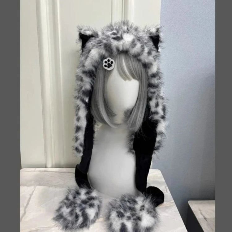 Cute Snow Leopard Ear Warmer for Ladies Chic Outdoor Windproof Ear Protection Hats Fluffy Warm Ear Caps Autumn Winter Head Hat