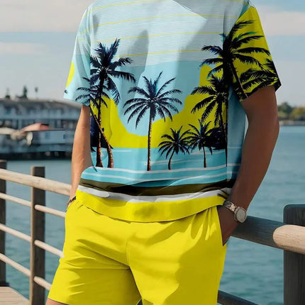Men's Short Sleeve Gradient Print Shorts Set Fashion Hawaiian Men's Set Casual Summer Men's T-shirt Outdoor Beach Men's Shorts